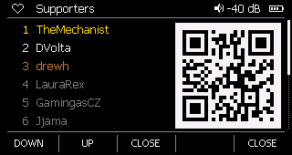 The Supporters page: the people who chipped in, the first three in gold, white and bronze, beside a QR code to Ko-fi.com/miauk